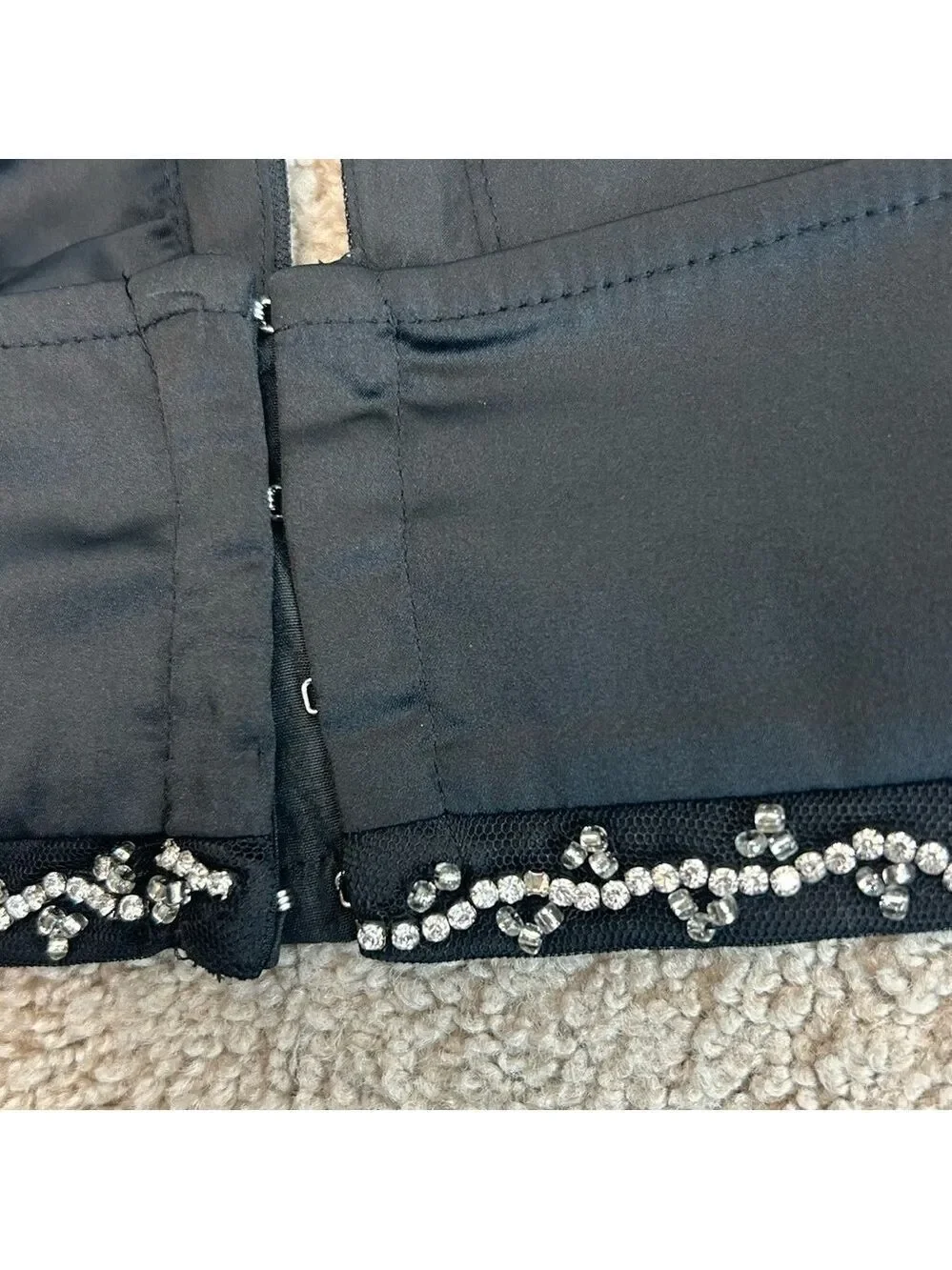 Zara black beaded rhinestone embellished satin bralette crop top Sz L NWT - Picture 8 of 14